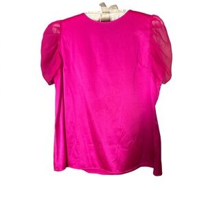 Generation Love Hot Pink Silk Puff sheer Sleeve Blouse top flattering XS S 0